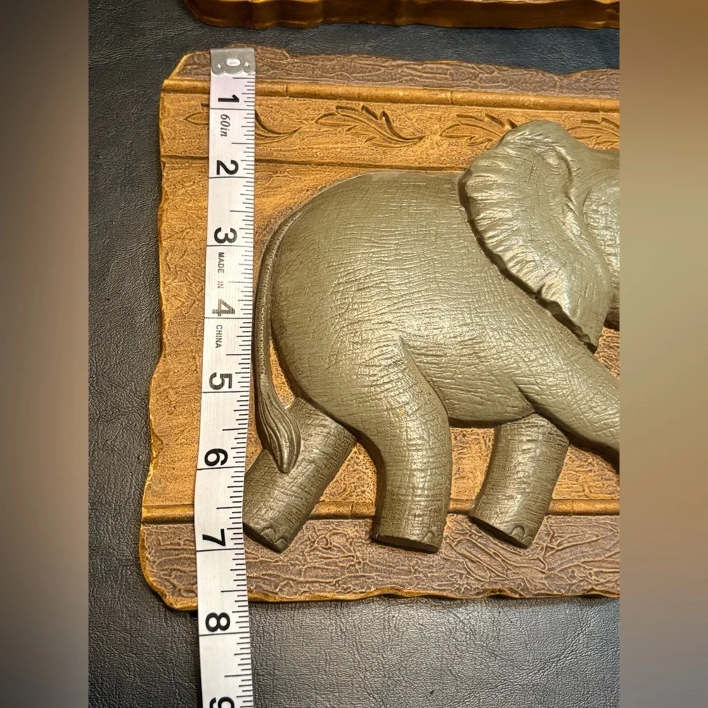 Home Interior Pair of TWO Molded Plastic Elephant Wall Hangings / Vintage
